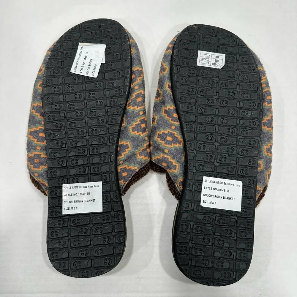 NEW Sanuk Bee Knee Funk Slippers Brown Blanket Pattern Men’s Size 9
